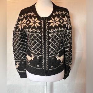 Squaw Valley Wool Sweater Jacket grey /cream with deer and snowflake details PS